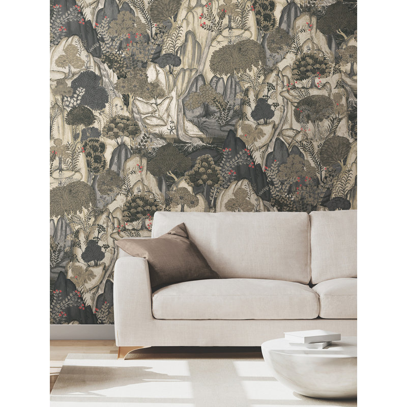 Falling Waters Neutral Scenic Wallpaper, White