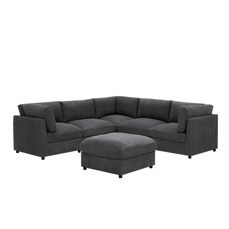 Ghamnti Corduroy Upholstered Modular Sectional, Dark Gray Corduroy