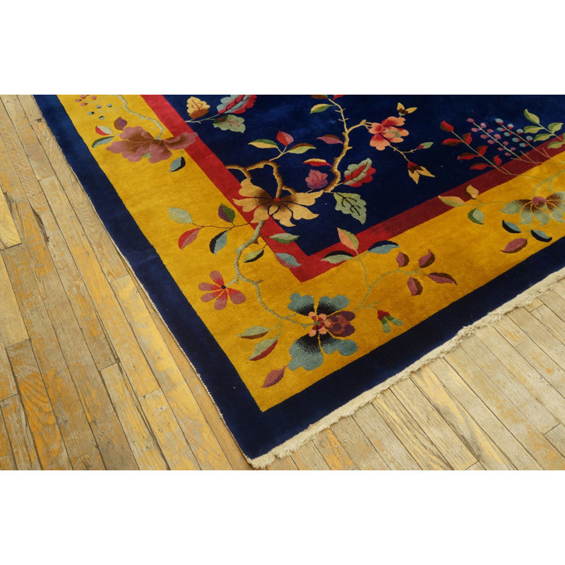 Hand Knotted Wool Area Rug in Blue
