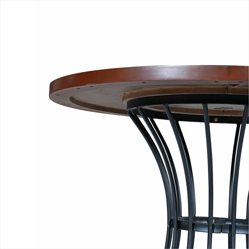 Table de salle à manger ronde en placage de chêne 42 po avec piédestal noir de jais, 4 places, table de cuisine compacte, style rustique-moderne