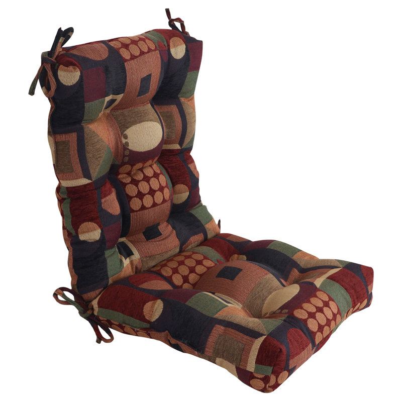 Jacquard Chenille Tufted Seat/Back Chair Cushion, Multi-Colored Geometric, 18" W x 18" D