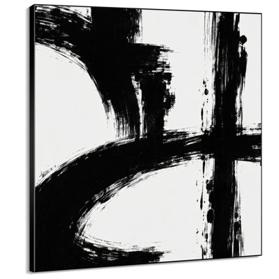 Impression sur tissu grand format - Motif abstrait noir et blanc audacieux pour salon ou chambre - « Assemblage du cadre requis (cadre non fini) »