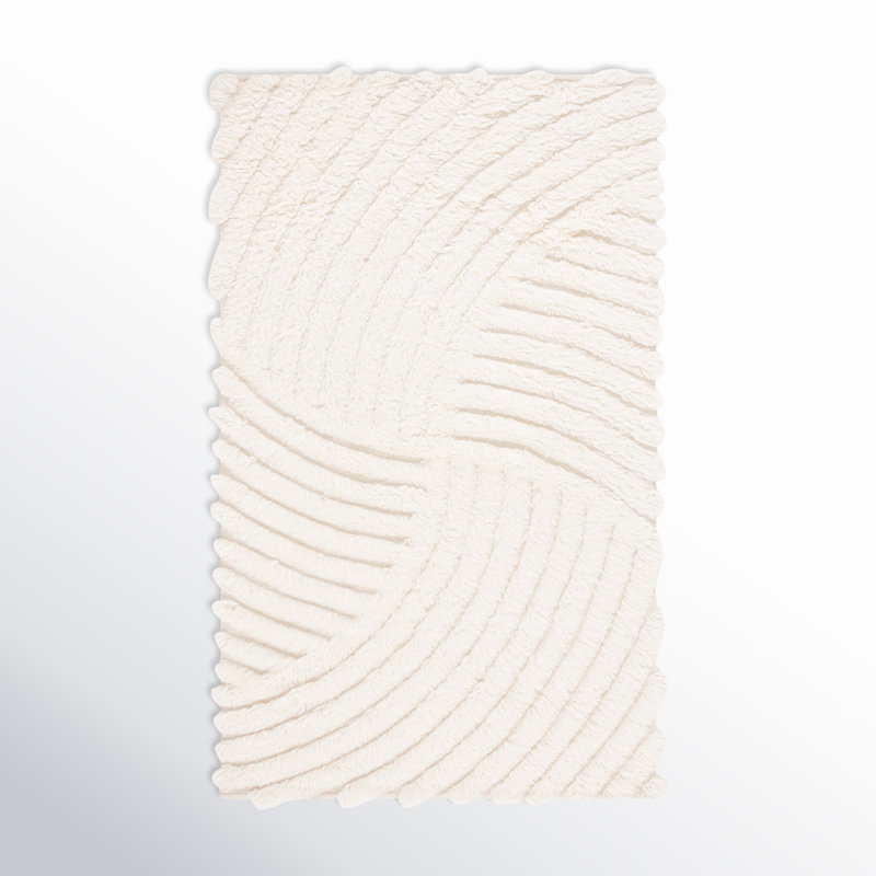 Abriel Abstract Handmade Wool Area Rug in Ivory, Rectangle 3' x 5'