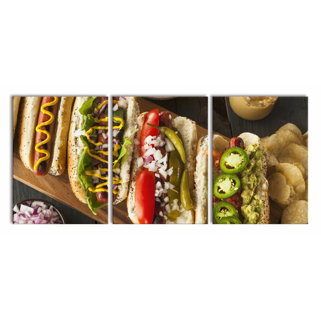 3-tlg. Leinwandbilder-Set Amerikanische Hotdogs