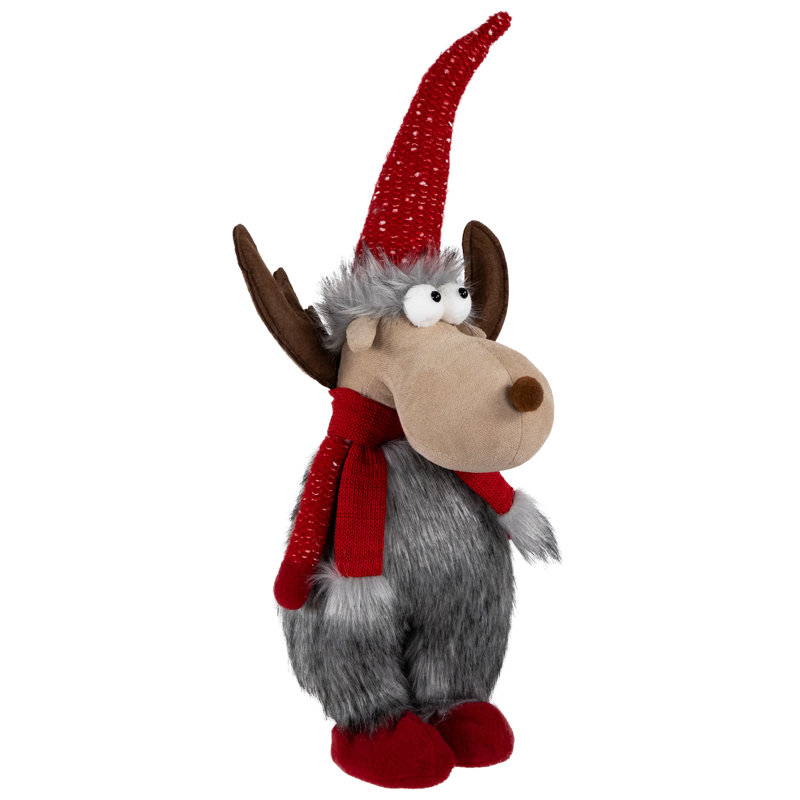 Orignal debout en peluche - 20 po - gris et rouge