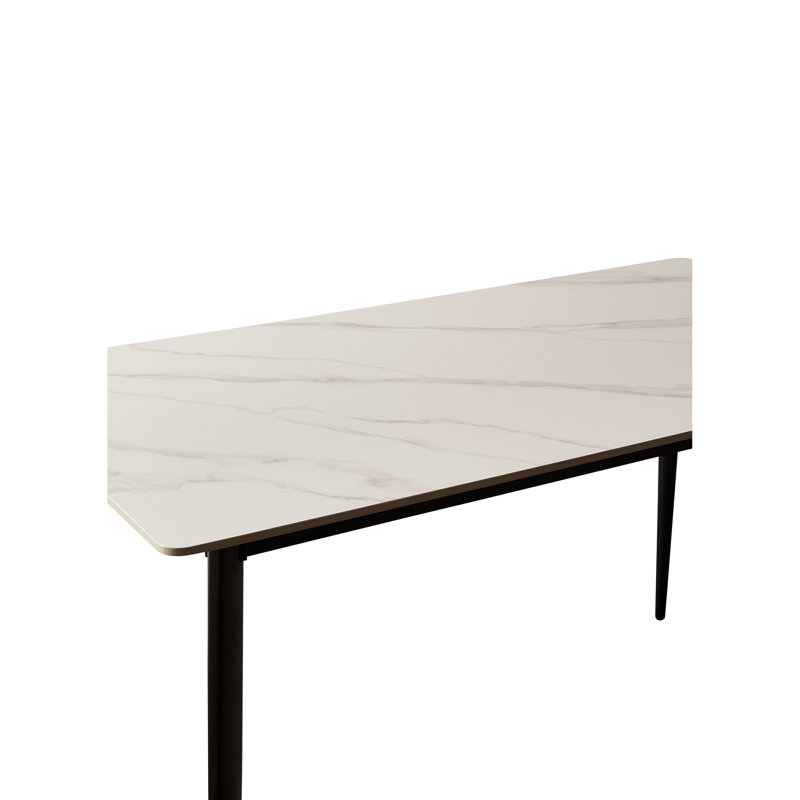 Table de salle à manger 55,91 "rectangulaire blanche avec surface en porcelaine et support en métal de style européen, plateau en céramique 55"