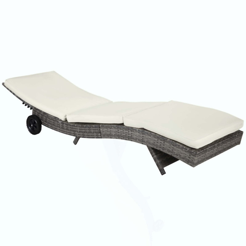 Chaise longue de piscine en osier, chaise longue de patio rembourrée en rotin de polyuréthane avec dossier réglable à 5 niveaux et roulettes pour un déplacement facile