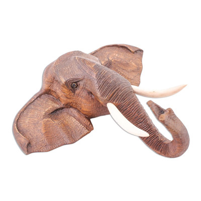 Décoration murale figurine de gardien éléphant teck