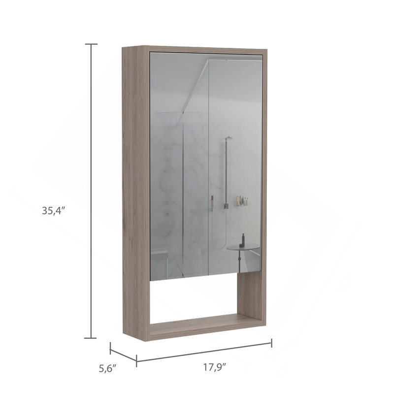 Mariana Medicine Cabinet, One External Shelf, Single Door Mirror Two Internal Shelves -Light Gray, Gray