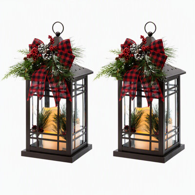 Ensemble de 2 lanternes de Noël à DEL avec nœuds Buffalo