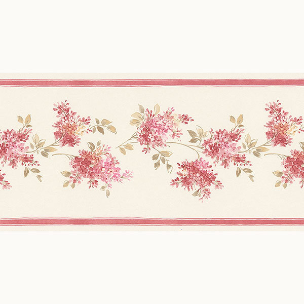 Papier peint à bordure lilas 15 pi x 5 po Heilyn, Crème / rose / rouge