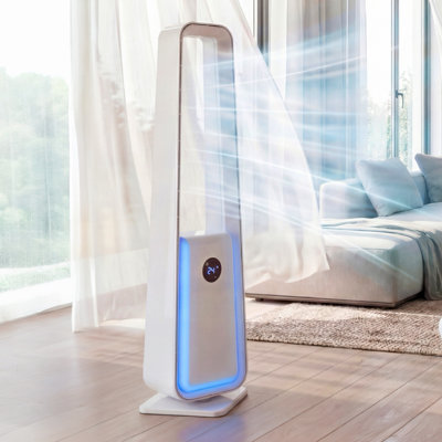 36” Bladeless Tower Fan With Remote Control & 12 Speed Settings, 4 Color Led Light, 12H Timer – Modern Slim Design, Wide Oscillating Floor Fans For Living Room & Bedroom