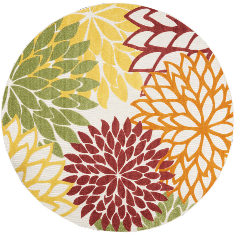 Tapis rouge à motif floral Newton, Rond 7 pi 10 po