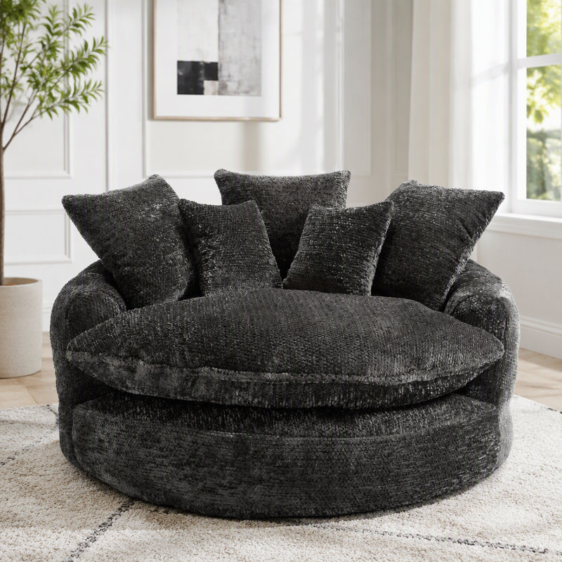 Fauteuil en mousse de polyester de 140 cm de long, fauteuil rond surdimensionné, canapé-lit moderne et moelleux