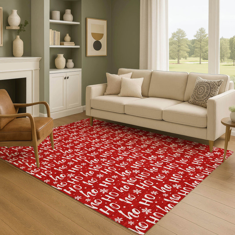 Tapis de Noël haut de gamme lavable à la machine AMF1814 HoHoHo, Rectangle 9 pi x 12 pi