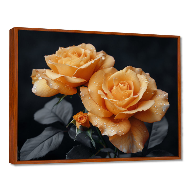 Monochromes roses noires et jaunes Bloom I - Roses, art mural, H 12 po x l 20 po, Black Picture Framed