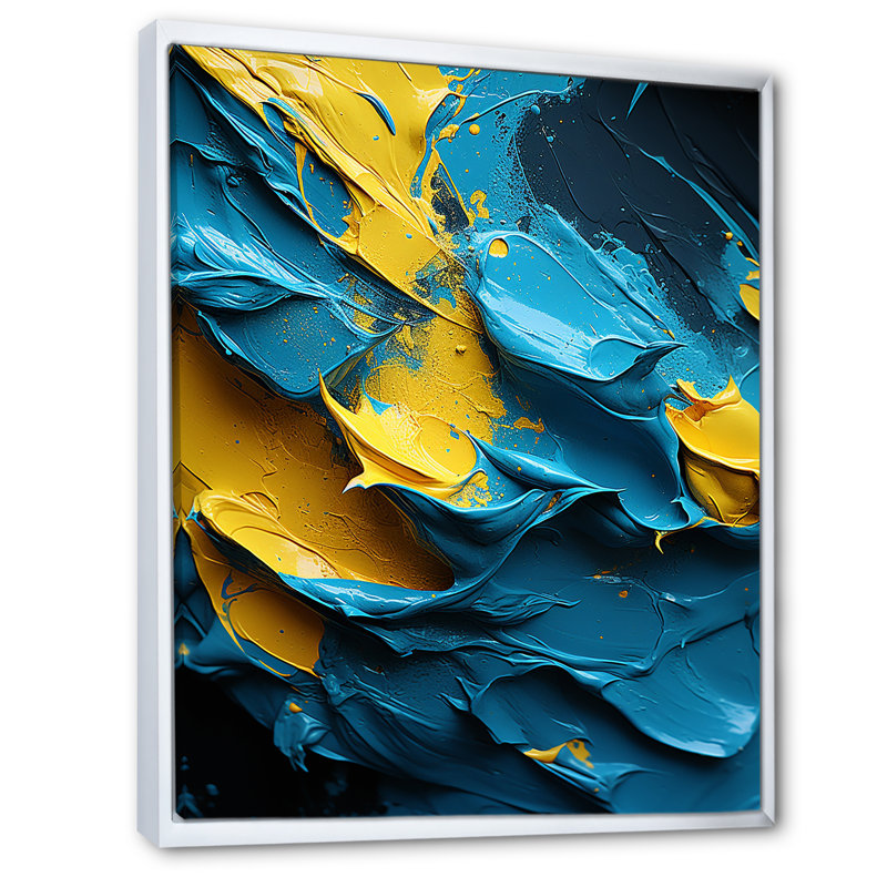 «Rough Love Slavic», peinture abstraite jaune bleu - reproduction d'art sur toile, H 40 po x l 30 po x P 1,5 po