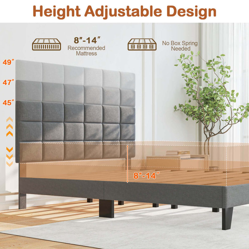 Lit plateforme tapissier avec tête de lit, Grand lit