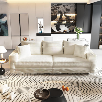 Canapé 82,7 po en velours côtelé moelleux 3 places - Canapé en nuage rembourré confortable et moderne, siège profond avec coussins moelleux, méridienne convertible pour salon, chambre à coucher, appartement, bureau (beige)