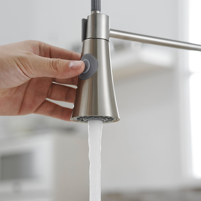 Robinet d'évier de cuisine contemporain en nickel brossé avec douchette extractible - flux et fonctions pour un nettoyage optimal en acier inoxydable
