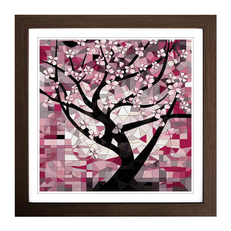 Cherry Blossom Tree Constructivism No.1 - Single Picture Frame Print on Wood, Walnut