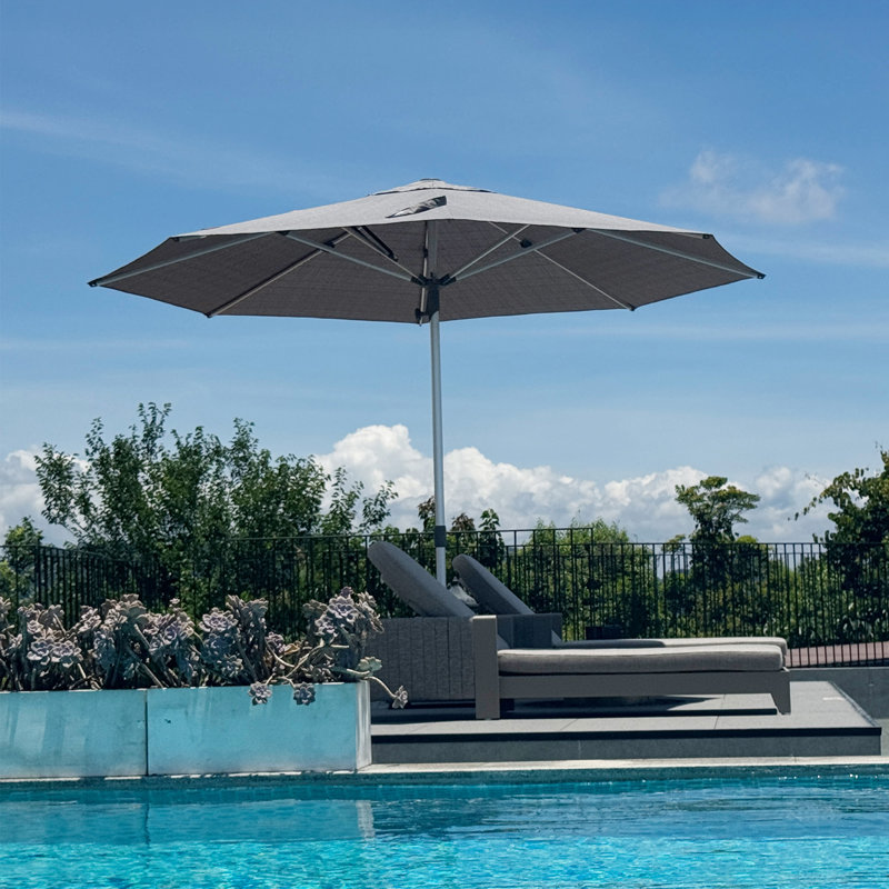 Parasol de marché rond semi-automatique 10 'Silver Pole, L 118 po x P 94,8 po, Gris