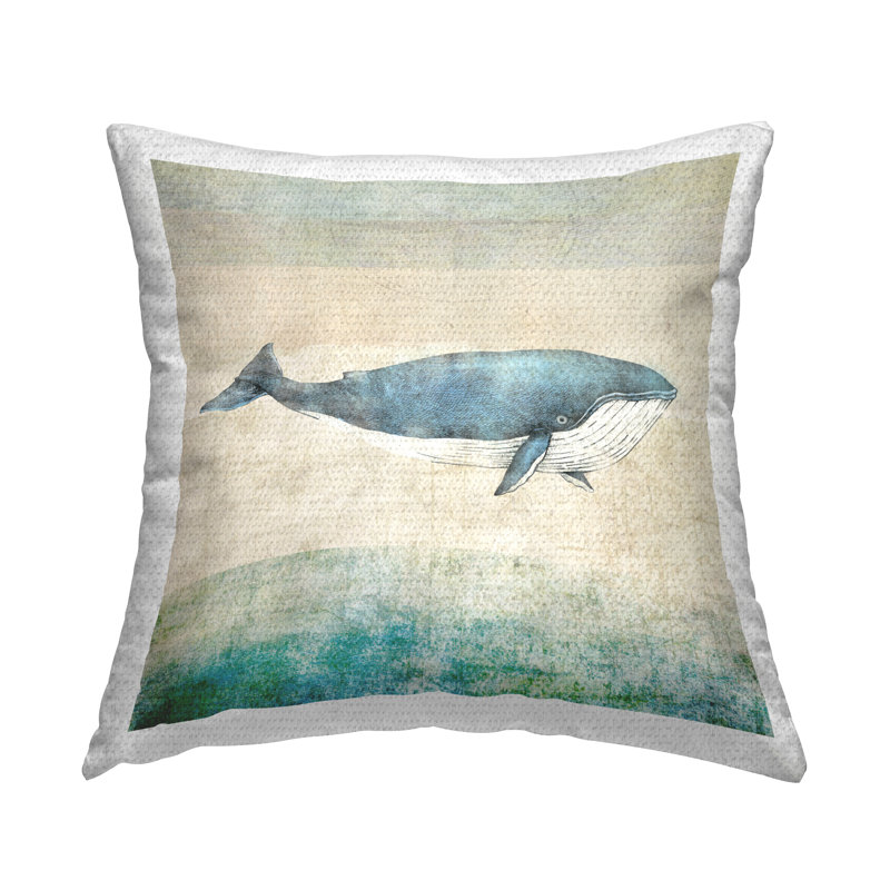 Coussin rustique d'extérieur imprimé baleine maritime par JG Studios