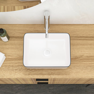White Ceramic Rectangular Bathroom Vessel Sink  - To Discoloration Heat And Stains