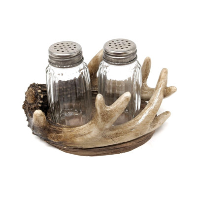 Resin Rustic Salt and Pepper Holder Set Faux Antler Design