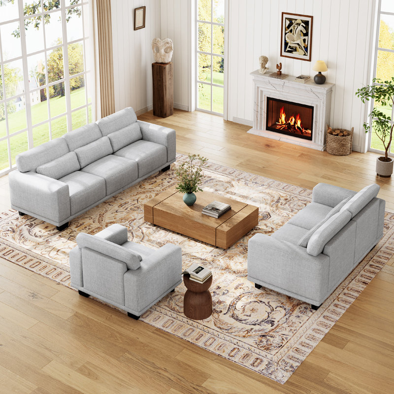 40" Oversized Accent Chair, Upholstered Armchair with Pillow and Removable Linen Cover, Deep Seat Sofa Chair with Wide Armrests for Living Room, Bedroom or Office, Gray