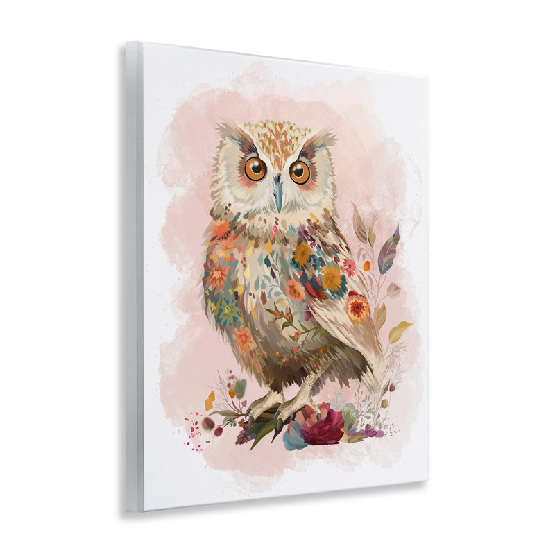 Art mural hibou et fleurs sauvages par Fab Funky