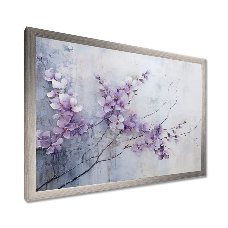 Art mural violet pour le salon, Cadre simple argenté, H 12 po x l 20 po x P 1 po