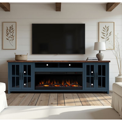 Brixham 97 inch Solid Wood Fireplace TV Stand Console for TVs up to 100 inches, Two-Tone Finish