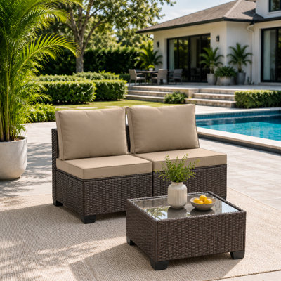 Canapé modulaire d'extérieur en osier 2 places avec coussins, conversation modulaire pour la terrasse, le porche et le jardin