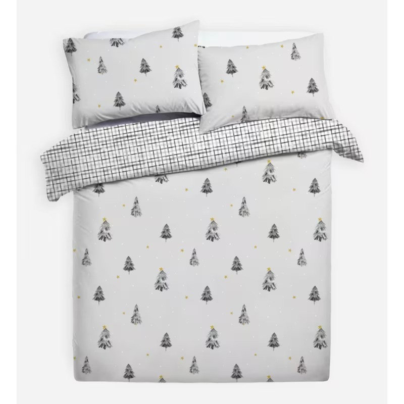 Duvet Cover Set Light Grey Christmas Tree Reversible Poly-Cotton Sizes with Pillowcase