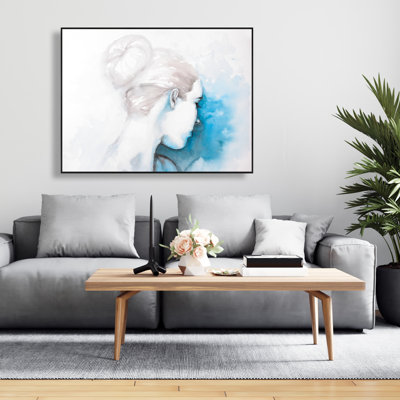 Aquarelle abstraite fille avec un chignon | Art sur toile encadrée