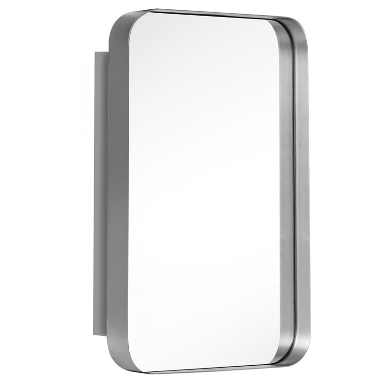 Miroir encastré à pharmacie avec 2 tablettes réglables, Argent