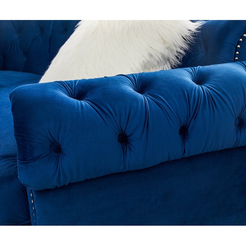 4 - Piece Upholstered Sectional, Blue Velvet