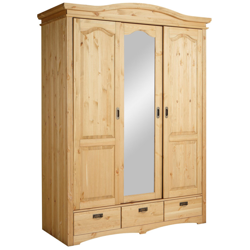 Heine 3 Door Solid Wood Wardrobe, Natural Brown Oil
