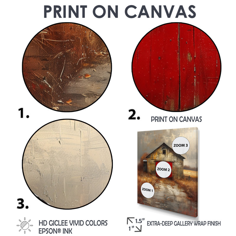«Gray Red Vintage Autumn Vibes Barn», reproduction d'art murale grange, H 32 po x l 16 po x P 1 po
