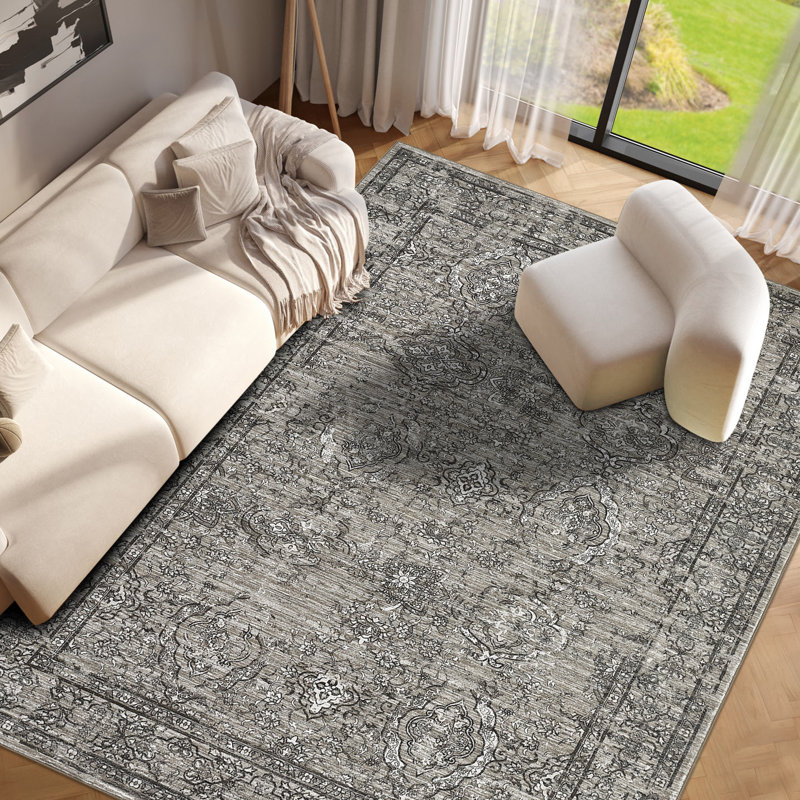 Non Slip Vintage Floral Floor Cover Non-Slip Thin Soft Retro Carpet Foldable Low-Pile Distressed Throw Rug for Dining Room Living Room Home Nursery