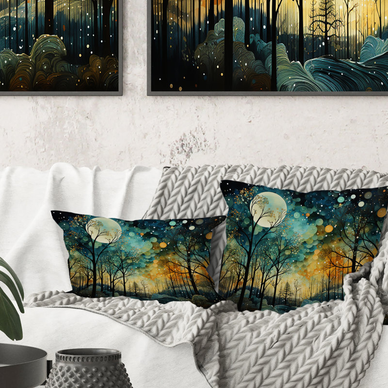 Enchanted Forest - Abstract Collages Printed Throw Pillow