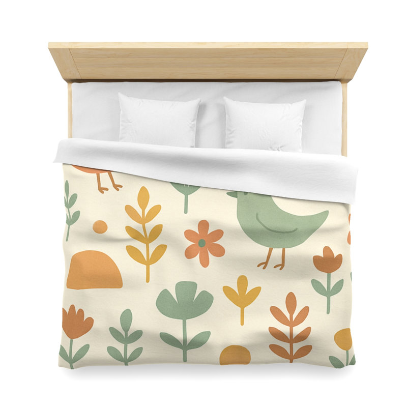 Microfiber Duvet Cover Boho Style, Design 26, Orange/Yellow/Green/White, King Duvet Cover