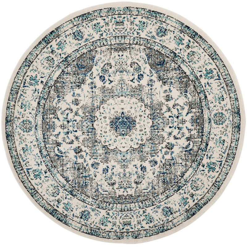 Farnborough Oriental Ivory/Gray Area Rug, Round 9'