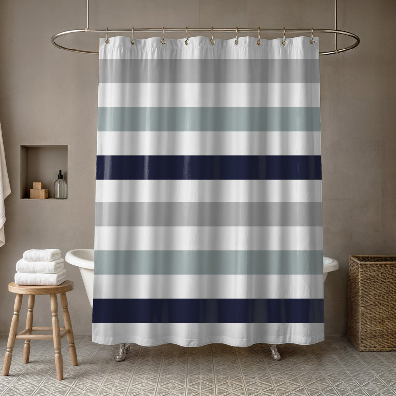 Rideau de douche simple à rayures Boucher, Bleu marine