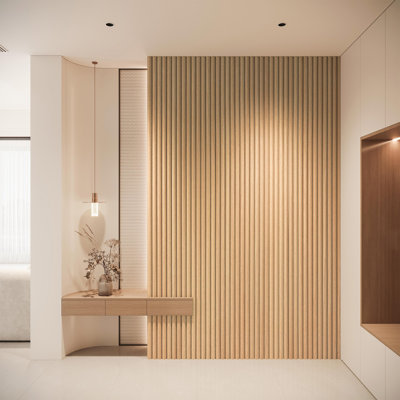 4PCS 103.94" x 5.71" Fluted Semi-Circle Wood Shiplap Wood Wall Panelling,3D Wall Panelling for Interior Wall Décor (16.48 Sq.ft./Case)
