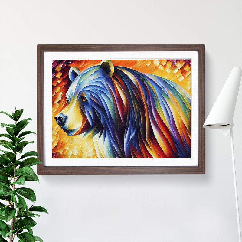 XH1022-6574X Painted Bear - Single Picture Frame Print, 46cm H x 64cm W x 2cm D, Walnut