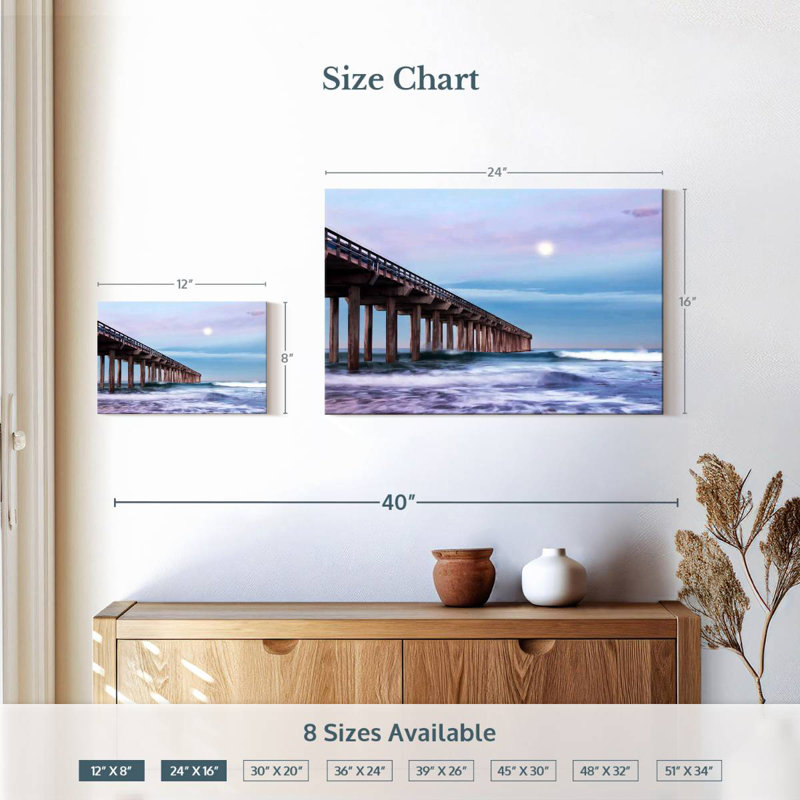 Plein lune au-dessus de Scripps Pier, H 16 po x l 24 po