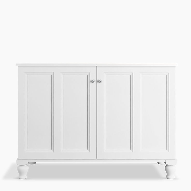 Base de meuble-lavabo 48" damassé seulement avec pieds de meuble et 2 portes, Blanc lin