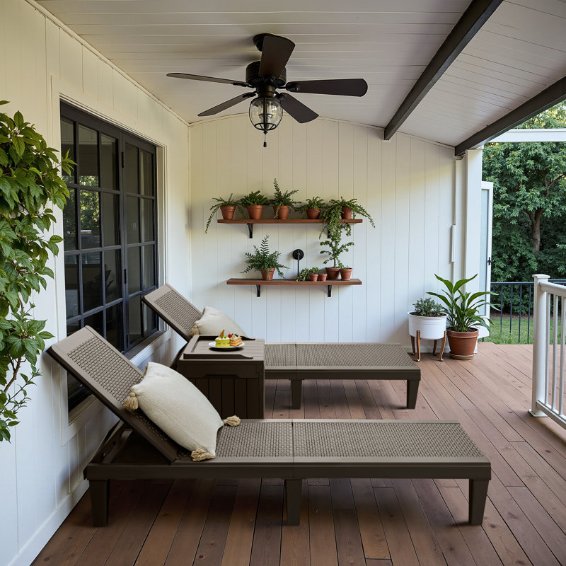 3-Piece Outdoor Chaise Lounge Recliner Chairs with Storage Table/Box, Brown